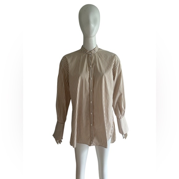Scanlan Theodore Shirt Striped Beige White Long Sleeve Button Down US 4 - Picture 1 of 8